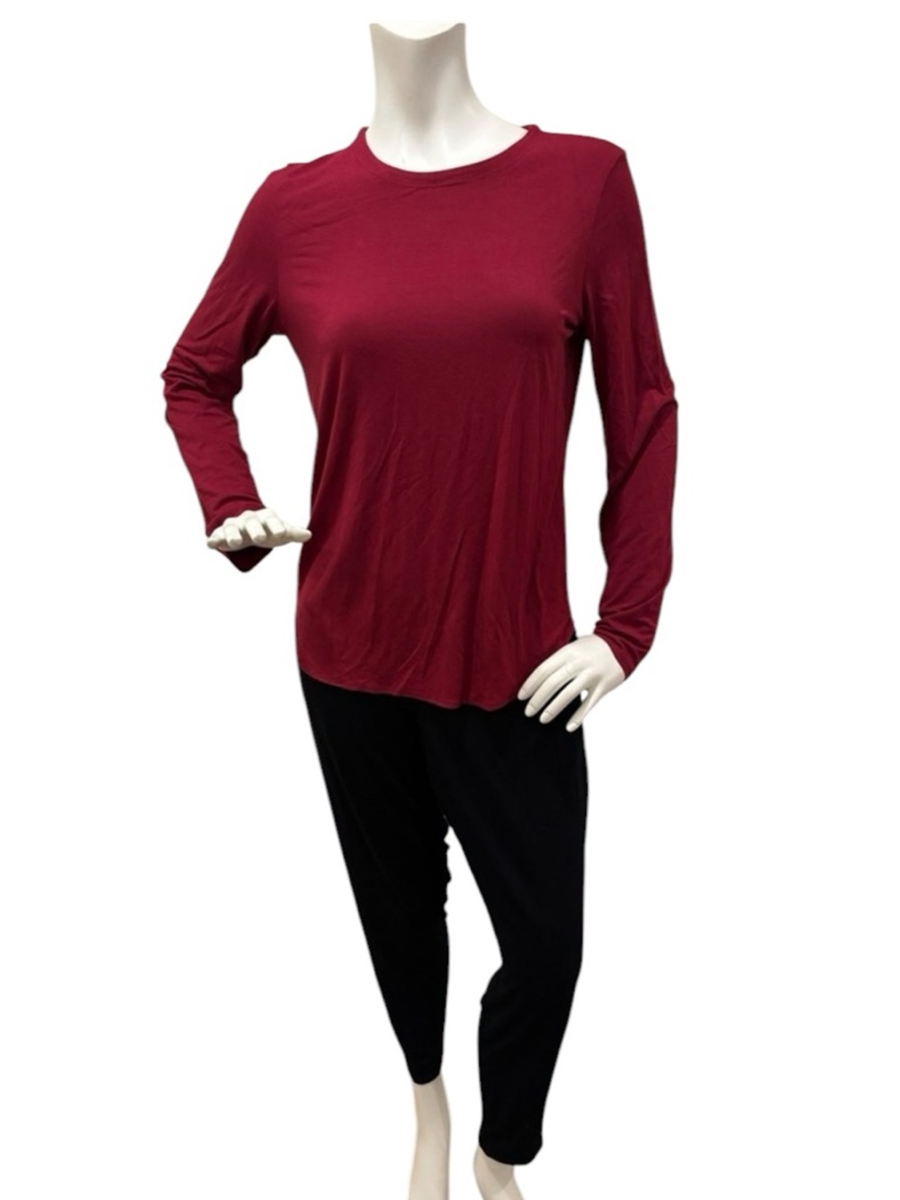 Eileen Fisher 2-Piece Viscose & Lycra Women's Red Sleeve Top & Black Pants, M